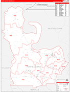 Pointe Coupee County Wall Map Red Line Style